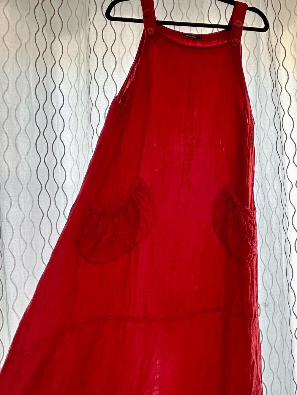 Grizas Red Sleeveless Linen & Silk Pocket Dress size Large